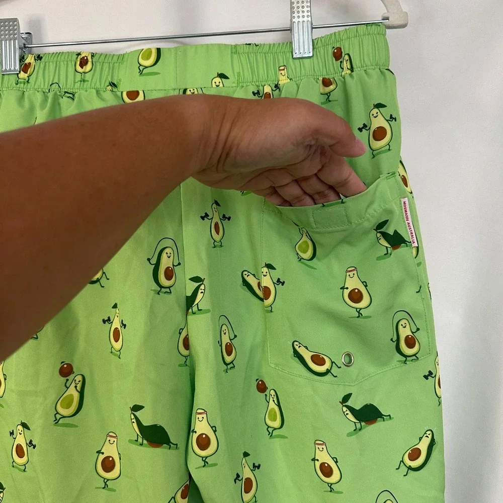 Mosmann Avocado Print Swim Trunks Athletic Gym Shorts‎ Pockets Men's Large